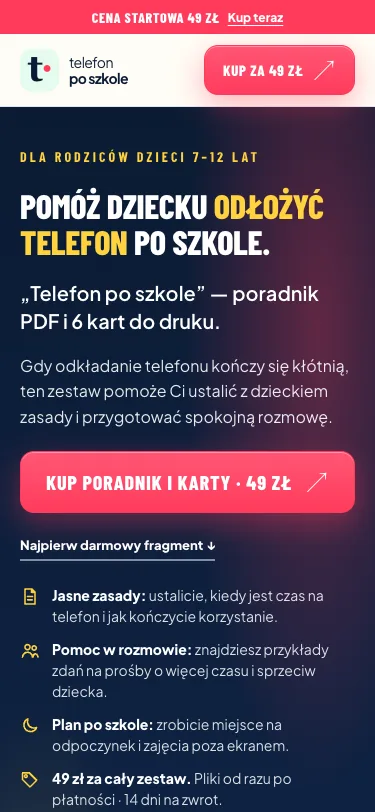 Strona telefonposzkole.pl na telefonie