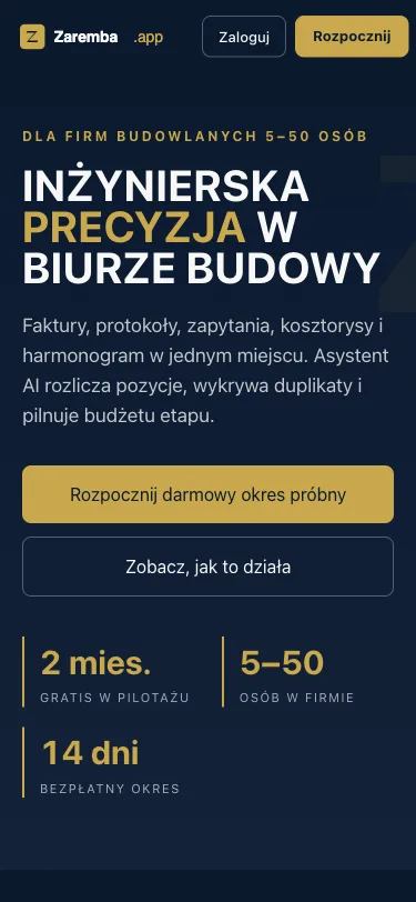 Strona zaremba.app na telefonie