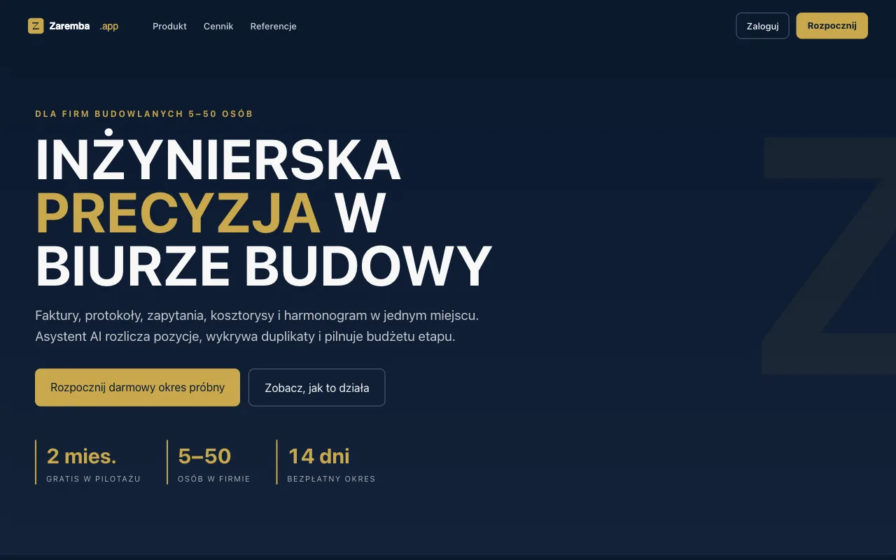 Strona zaremba.app na komputerze